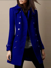 Aurohaya Elegant Wool Double Breasted Officer Coat with Lapel Collar and Long Sleeves for Women Fall Winter Fashionable Military Inspired Jacket